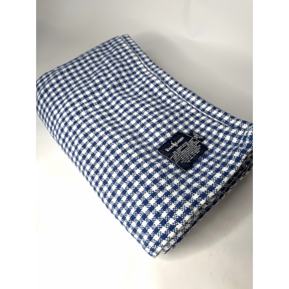 POLO RALPH LAUREN Vintage Woven Cotton Blanket Blue Gingham 70x90 Made In USA